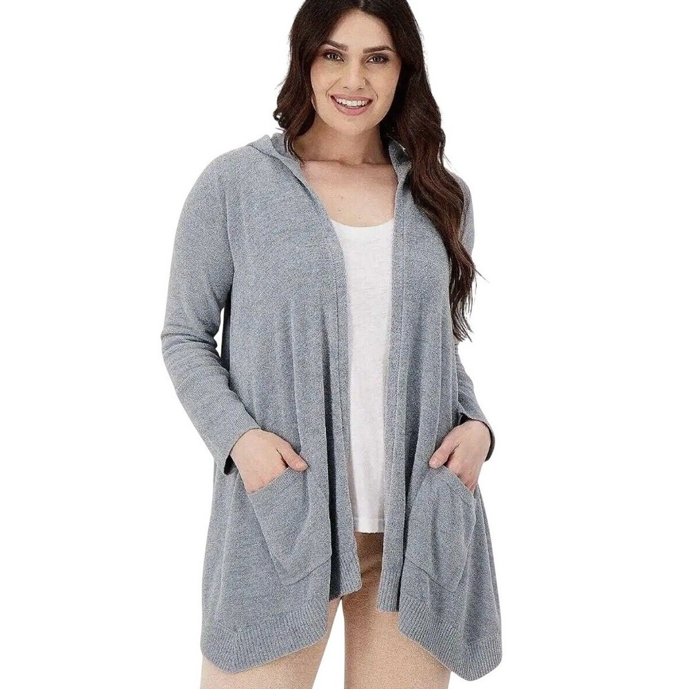 Barefoot‎ Dreams Womens Hooded CozyChic Ultra Lite Cardigan Sz Lg Lounge Leisure